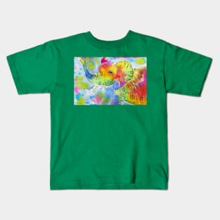 Colourful Cute Elephant blowing his own trumpet Kids T-Shirt